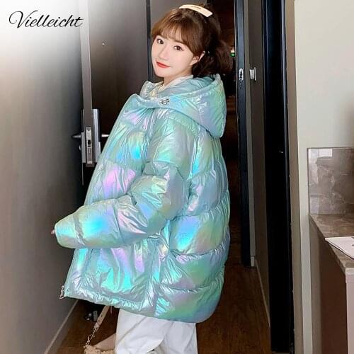 Vielleicht Winter Women Short Parkas Jackets Casual Female Thicken Warm Windprood Shiny Bright Bread Hooded Winter Jacket Coat
