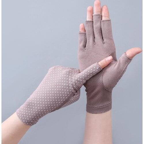 Howfits Summer Driving Gloves Women Breathable Touch Screen UV Sun Against Half Finger Cotton Fashion Non-Slip Glove Mittens