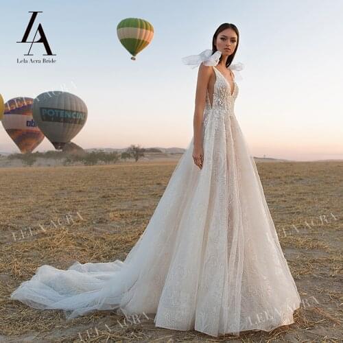 Romantic Beaded Tulle A-Line Wedding Dress Fashion Beaded Backless Bridal Gown 2021 New Princess Lela Acra EL55 Vestido De Novia