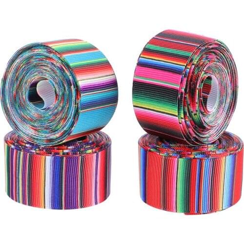 4 Rolls Polyester Threaded Webbing Thermal Transfer Colorful Fiesta Ribbon Mexican Serape Ribbon Rainbow Stripes Mexican Ribbon