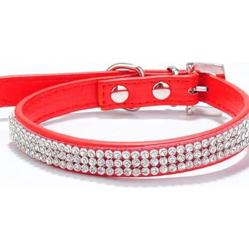 Dog Pet Leash Pet Collar Bling Rhinestone Puppy Dog Collars Adjustable PU Leather Small Medium Dogs Pug Dog Training Leashes