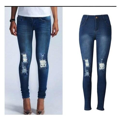 Ripped skinny jeans woman 2018 Street style Casual Blue Slim Holes Distressed Washed Stretch Denim Pants Femme Plus Size 2XL