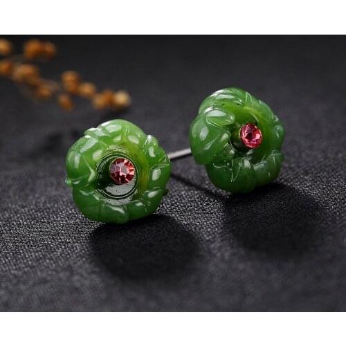 Silver S925 Sterling Silver Antique Mosaic Field Jasmine Flower Ladys High-end Jog Ear Pin Earrings Wholesale