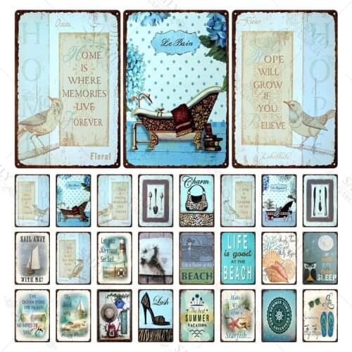 Blue Bathroom Sign Metal Wall Art Tin Vintage Store Wall Decor Metal Crafts Home Decor Painting Metal Plaques Print Iron Poster