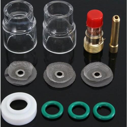 TIG Welding Torch Glass Cup Kit 3/32" Gas Lens 12 Pyrex Cup 2.4mm Collet For WP-17 18 26 Welding Torches Accessories