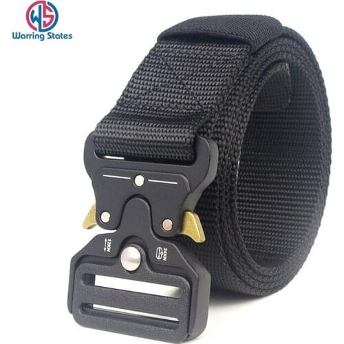 Tactical Nylon Belt for Pants Metal Canvas Belt Buckle for Outdoor Training Black Military Belt Waist 3.8 CM Width
