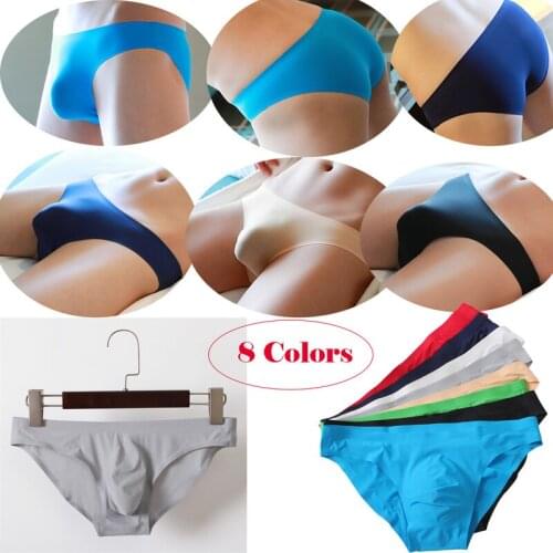 Sexy Mens Underwear Ice Silk Mens Briefs Erotic Jockstrap Bulge Pouch Male Gay Slip Homme Panties Seamless Underpants Swimwear