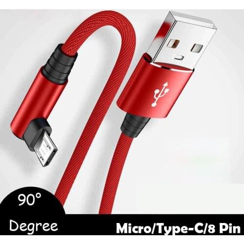 90 Degree Game USB Cable L Shape USB Charging Cable Fast Charging Micro USB Type C Entertainment Charge Wire for iPhone Samsung