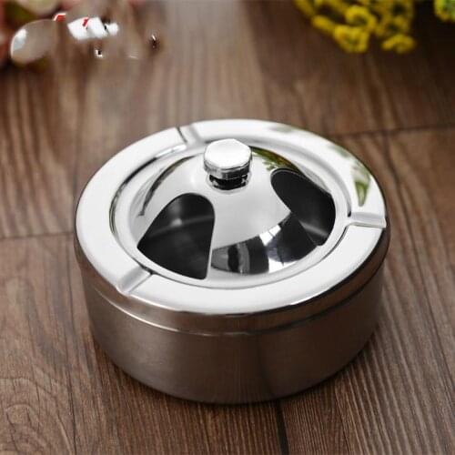 Stainless Steel Windproof Ashtray With lid for Tabletop Gift for friends Hotel outdoor home decoration Smokeless Ashtray Holder