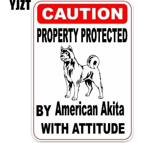 YJZT 11.4*16CM Property Protected By American Akita Dog Puppy Pet Decoration Fashion Car Sticker C1-4738