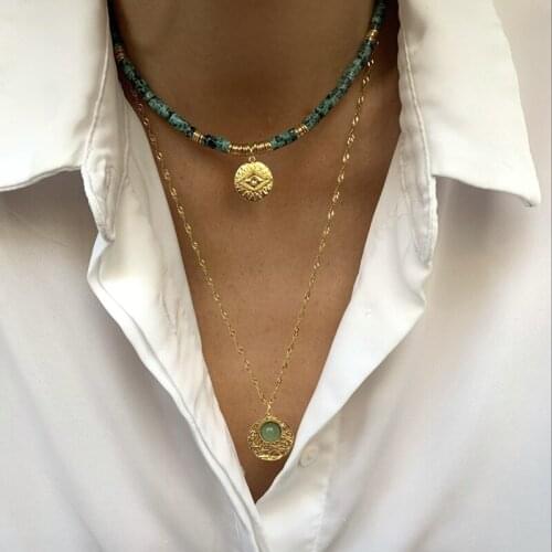 Handmade Jewelry Natural Stone Beaded Necklace Evil Eye Pendant Necklace Women Men Retro Exquisite Gifts All-match Fashion, 2021