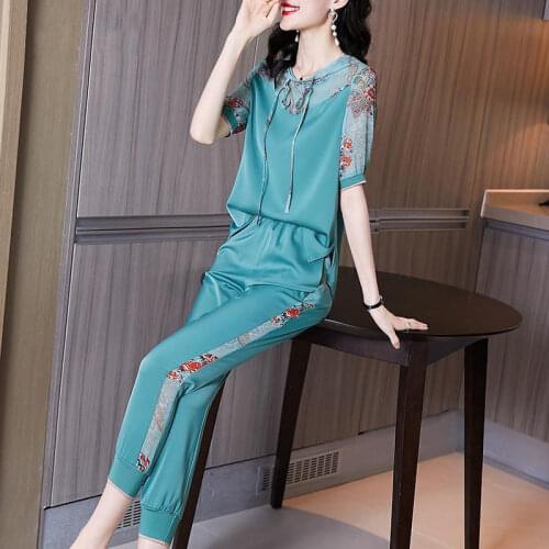 2021 Summer Women Fashion Style Temperament Suits Thin Hooded Tops + High Waisted Casual Pants Floral Two-piece Sets M-4XL Y665