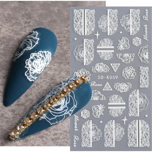 1PCS 5D Nail Stickers Flowers Lace Gel Decals Acrylic Engraved Sliders Embossed Foils Manicure Nail Art Decorations LA5D-K-2