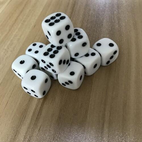10Pcs/Lot Entertainment 16mm Dice Points Acrylic White Dice Hexahedron Rounded Corners Black Dot Board Game Rpg Dice Boardgame