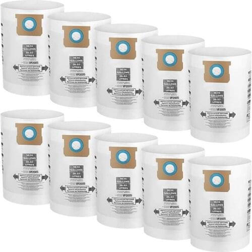 10 Pack VF2005 Collection Filter Bags for Shop-Vac 9066200 10-14 Gallon Type F + Type I, Replace Part 90662 and 90672