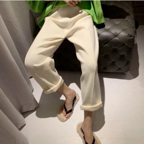 2021 Autumn Winter High-waist Drape Knitted Pants Women Casual Loose Pencil Pants Fashion Women Wool Trousers All-match 17232