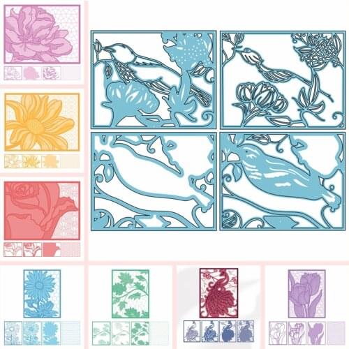 4pcs/set Daisy Tulips Rose Flower Bloom Petals Intricate Polygon Background Metal Cutting Dies DIY Scrapbooking Craft Cards 2020