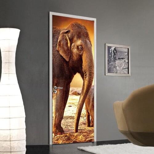 African Elephant DIY Door Wall Stickers Home Decor Living Room Bedroom Porch Art Mural Self-adhesive Waterproof Vinly WallPoster