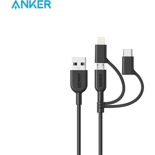 Anker Powerline II 3-in-1 Cable, 3ft Lightning/Type C/Micro USB Cable for iPhone, iPad, Huawei, HTC, LG, Samsung Galaxy and More