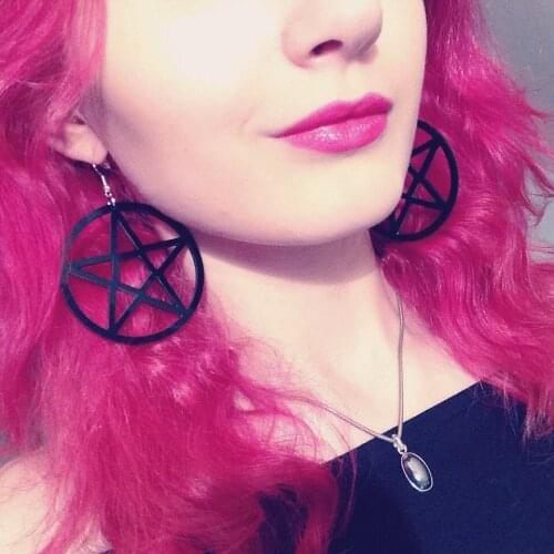 Hippie Acrylic Big Black Pentagram Star Earrings Dangle Hanging Earings Gifts for Women Party Fashion Jewelry Aretes De Mujer