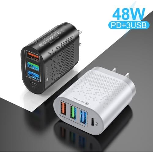 Quick Charge 3.0 QC 2.4A PD 48W USB Type C For iPhone 11 Charger USB C Fast Charging Travel Wall For iPhone 12 Pro Max Mini