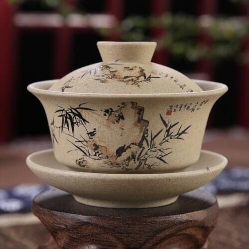 130ml Teaware Antique Coarse Pottery Hand Painted Gaiwan Tea Cup Ceramics Cup Kung Fu Tea Set Bowl Chinese Tea Master Cup Tureen