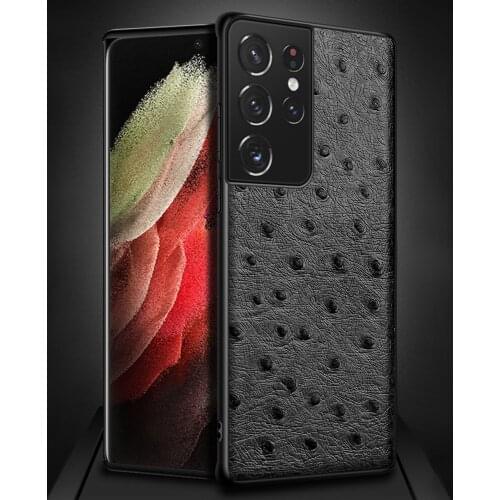 Genuine Leather Case For Samsung Galaxy S21 Ultra S20 FE S10 Plus Note20 A52 A72 A51 A71 A21S A50 Retro Ostrich Grain Back Cover