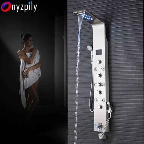 Black Nickel Bathroom Tower Shower Column Massage System Rain Waterfall Shower Faucet Digital Display Shower Panel torneiras