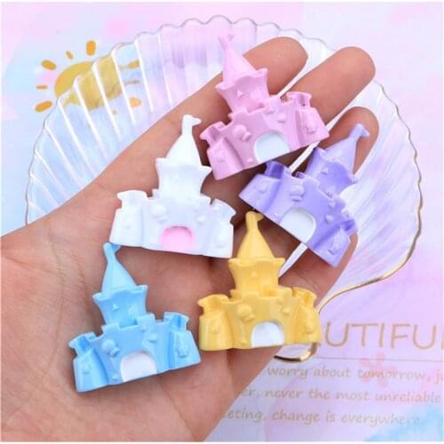 Julie Wang 10PCS Resin Cartoon Castle Charms Random Color Flat Back Pendants Jewelry Making Accessory Decor