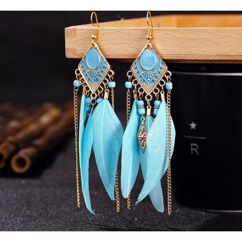 European and American fashion accessories tassel Bohemia Fashion Earrings retro feather creative Earrings