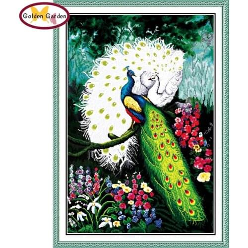 GG Peacocks in Green Forest Animal Chinese needlepoint patterns counted free cross stitch charts and patterns home decoration