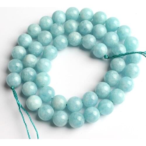 Natural Stone Aquamarines Beads Smooth Round Loose Spacer Beads 15'' Strand 6/8/10mm For Jewelry Making DIY Bracelet Necklace