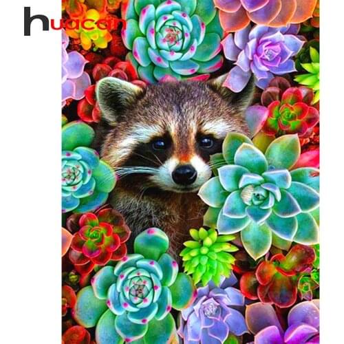 Huacan Diamond Painting Cross Stitch Raccoon Diamond Embroidery Sale Animal Crafts Kits Decor for home