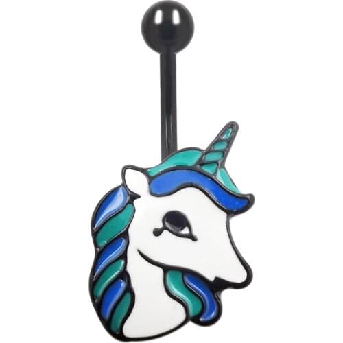JHJT 14G Belly Button Rings Tearful Unicorn 316L Surgical Stainless Steel Sexy Navel Piercing Rings Belly Body Jewelry