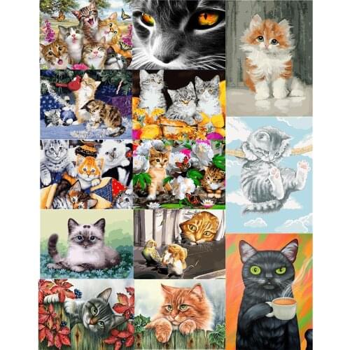 New Frameless Painted Cat Animal Canvas Painting Diy Digital Paintings By Numbers Modern Wall Art Picture For Home decoration