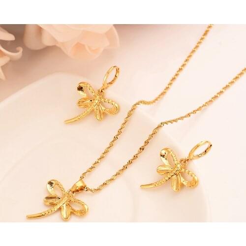 Cute dragonfly gold Jewelry sets Wedding pendant Necklace Earrings Jewelry Sets necklace earring set for women girls gifts PNG