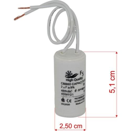 Boiler Pump Capacitor 2 µf 450V with Wire