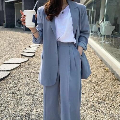 Korea Chic Office Ladies Pants Suits Women Spring Retro Blazer+High Waist Straight Mopping Trousers Two-Piece Set