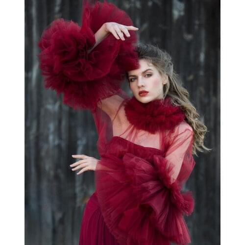 Short Tulle Dresses Women 2021 Short Ruffle Half High Hollar Top For Street Photo