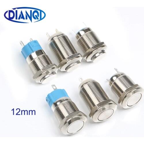 12mm metal push button waterproof nickel plated brass switch high head Round shape momentary self reset 1NO2 pins