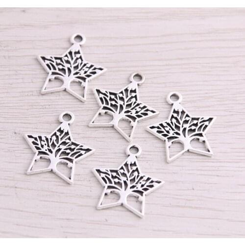 SWEET BELL 50pcs 21*23mm Antique Metal Zinc Alloy Pentagram Tree Charms Fit Jewelry Pendant Charms Makings