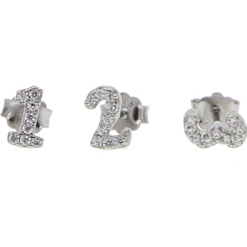 Minimalist tiny cute cz 1 2 3 earring stud 100% 925 real silver delicate dainty Asymmetrical Earrings high qulaity korean style