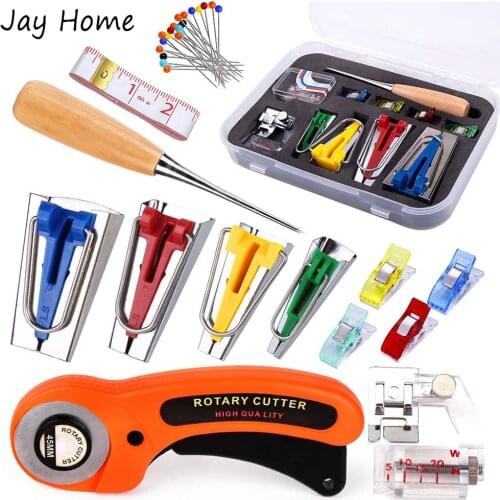 13Pcs Fabric Bias Tape Makers Kit with Binder Foot Quilting Clips Awl Tape Measure Fabric Cutter Set for Sewing Quilting Binding