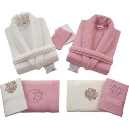 Cream Color Rose Family Cotton Bathrobe Set 10 Piece Gift quality home products towel set