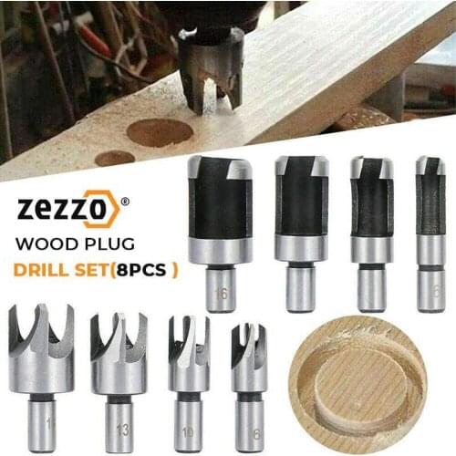 8pcs/set Wood Plug Drill Set Cutting Tool Drill Bit Straight And Tapered Taper 5/8" 1/2" 3/8" 1/4" Woodworking Cork Knife