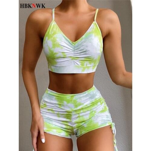 2020 New Swimsuit Women Swimwear Sexy Tie-Dye Print Shorts Two-piece Bikini Set Beach Bathing Suits Female Summer Swim Beachwear