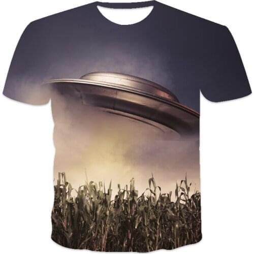 2021 summer new mens T-shirt loose clothes retro short-sleeved fashion starry sky UFO alien pattern printing