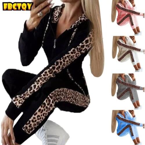 Autumn and winter new Leopard Print Long Sleeve zipper sweater pants set womens wear workout clothes for women lounge wear set