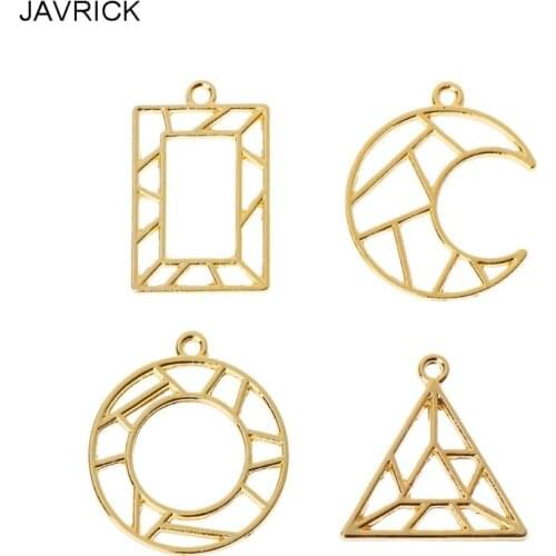4Pc Geometric Shape Open Bezel Charm Pressed Flower Blank Frame Hollow Pendant