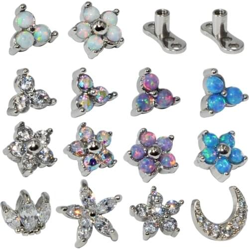 Opal CZ Micro Dermal Anchor Skin Diver Dermal Anchor Surface Piercing Implants Internally Threaded Fashion Piercing Body Jewelry